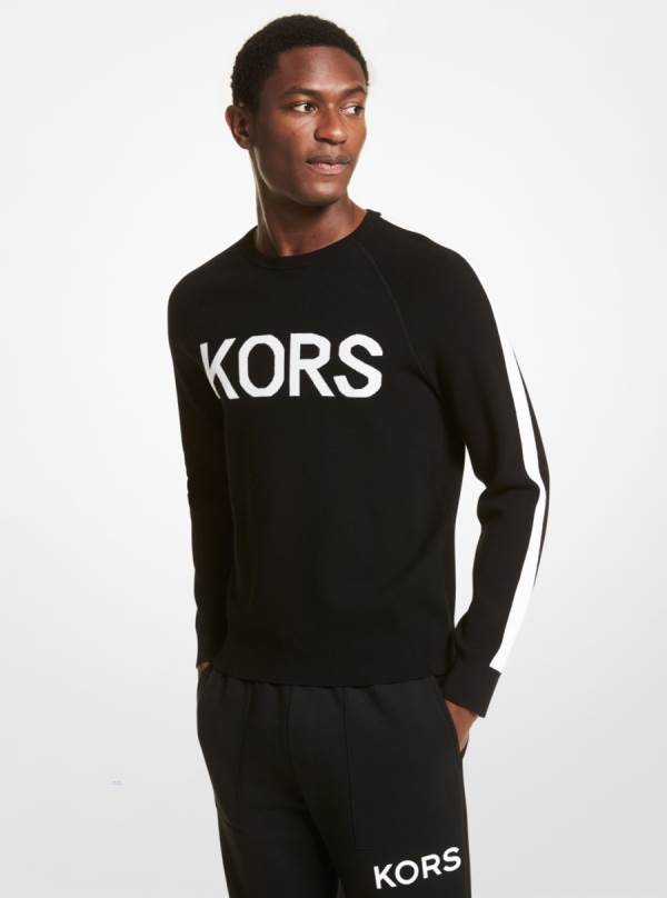Panske Svetre Michael Kors KORS Stretch Viscose Čierne Biele - Oblecenie Michael Kors Vypredaj | ZVNMF-0957